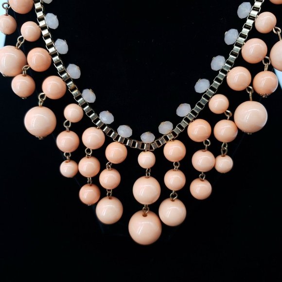 Womens Drop Vintage Style Necklace 18" to 21" Long Metal Peach Waterfall Bead - Picture 3 of 8